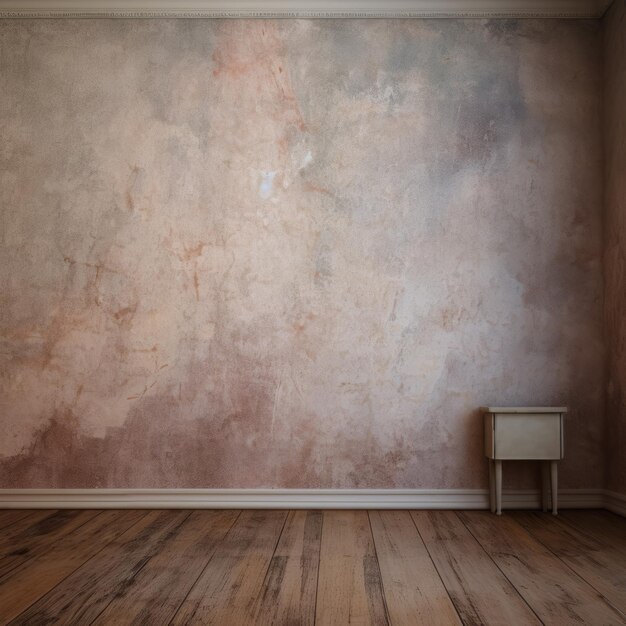 Foto stanza vuota con parete grunge e pavimento di legno.