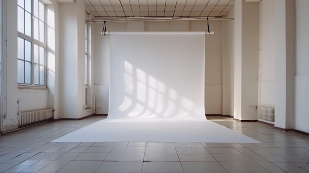Photo an empty room with a large white backdrop