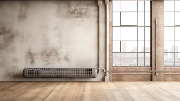 Empty Room with Large Window Radiator and Wall Water Damage