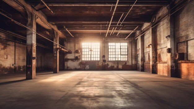 empty room with a large windows and a light on the ceiling.