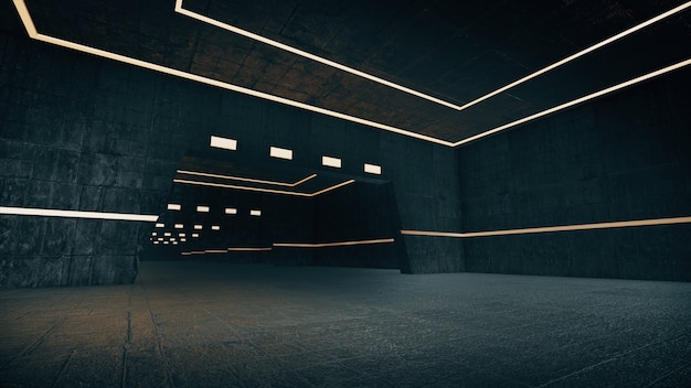 光の輝き、抽象的なspace.3Dレンダリングと空の部屋