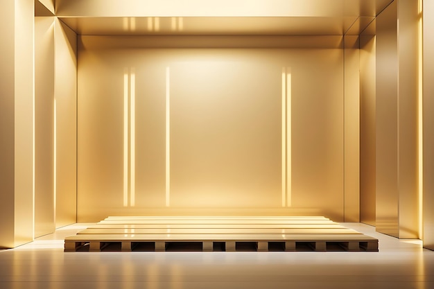 光と影のある空の部屋、正方形のイエローゴールドパレット表示の3Dレンダリング