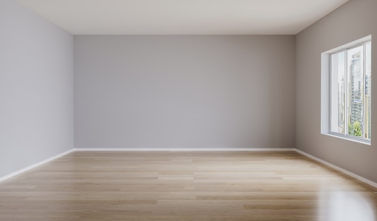 Photo empty room with light walls and wooden floor. empty room for mockup. 3d rendering