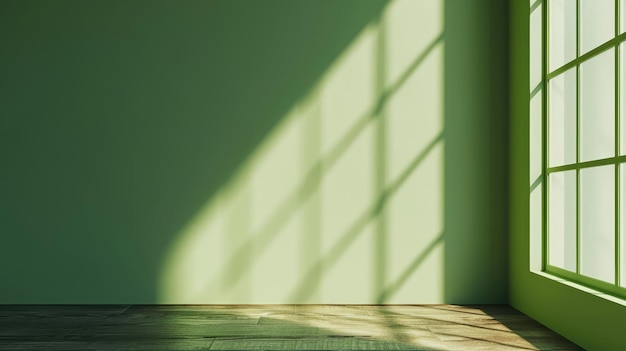 ミニマリストなピスタチオ緑の壁の背景と 製品のプレゼンテーションのための日陰の空の部屋