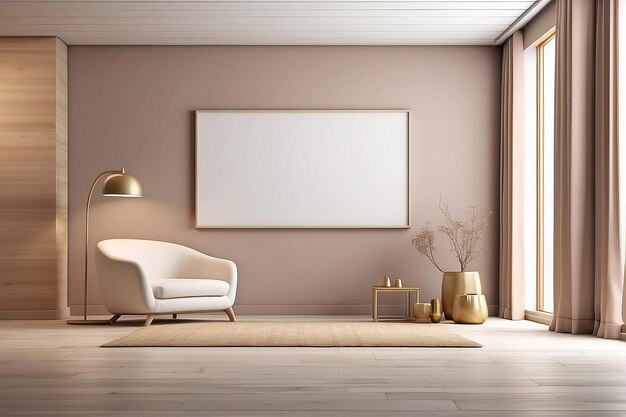 Empty room with mock up blank frame in 3d rendering