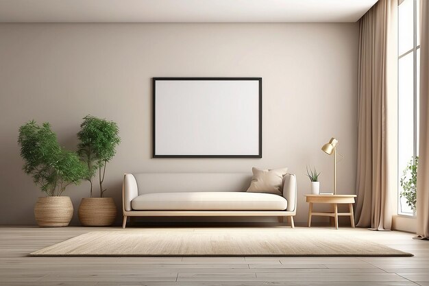 Empty room with mock up blank frame in 3d rendering