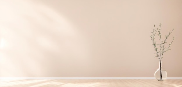 Photo empty room with pastel wall and glass vase with plant generative ai