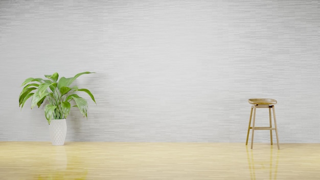 Empty room with plants mockup have wooden floor on concrete wall