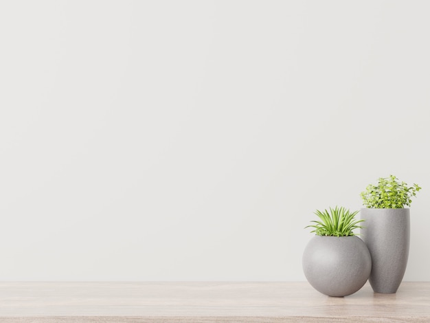 Empty room with plants mockup have wooden floor.