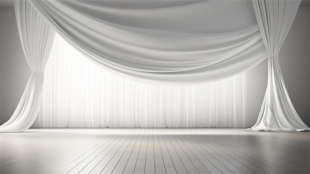 Photo empty room with red curtains and window 3d rendering