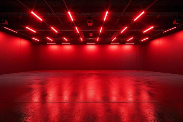 Photo empty room with red lights and floor