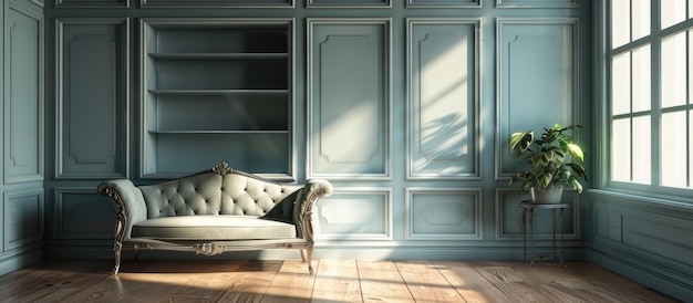 Empty room with shelf and sofa in a classic interior setting