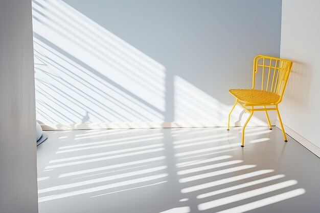 An empty room with a single yellow chair