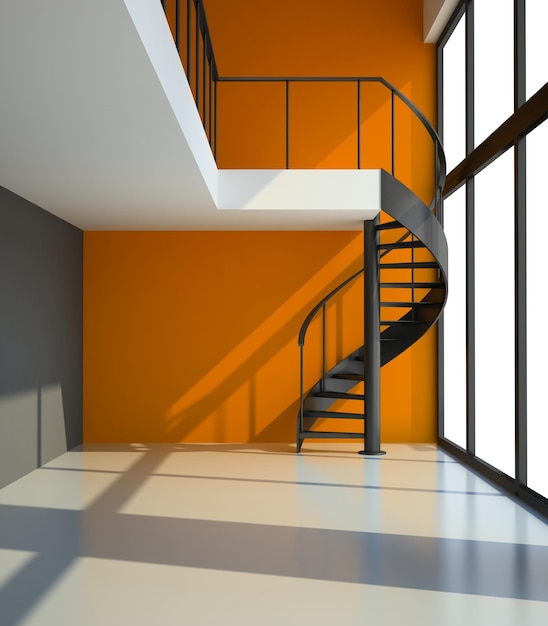 Photo empty room with staircase and orange wall