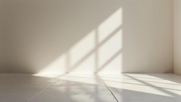 Photo an empty room with a tiled floor and a large window the sunlight is shining through the window and creating shadows on the floor