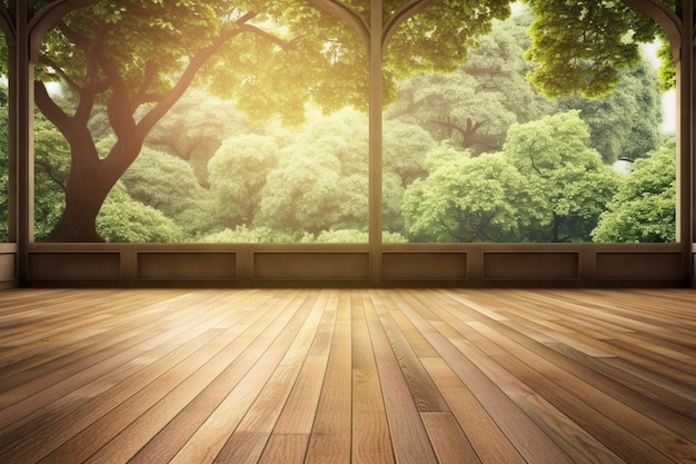 Empty room with a view of the forest