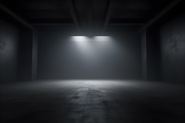 AI가 생성하는 디스플레이 제품을 위한 벽과 밝은 스튜디오 룸 어두운 인테리어 텍스처가 있는 빈 방