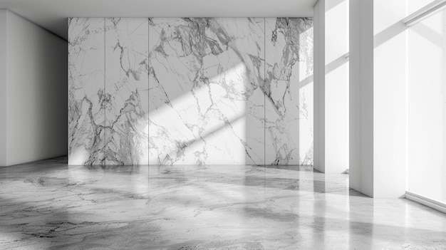 사진 백색 대리석 벽과 바닥을 가진 빈 방 제품 디스플레이 광고를 위한 인테리어