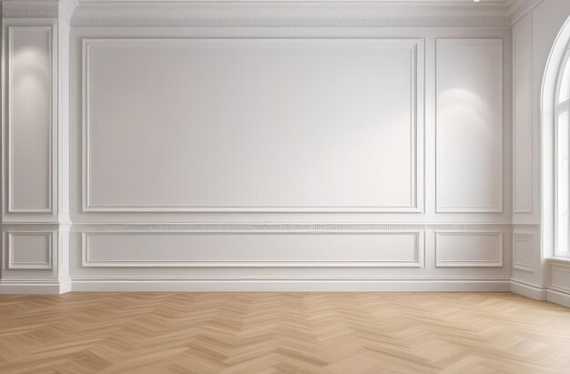 empty room with white wall brown parquet floor classical interior minimalistic home design