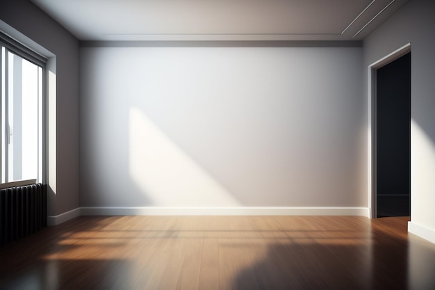 A empty room with a white wall and a light on it