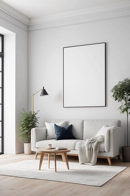 Photo empty room with a white wall mockup in living room