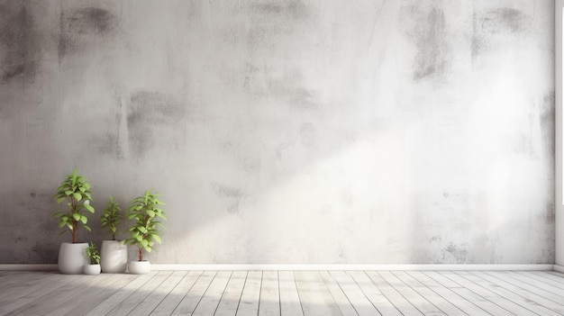 Empty room with a white wall and a plant