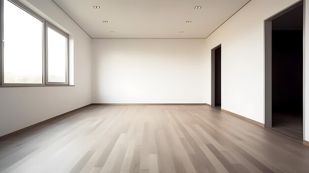 Empty room with a white wall and a wooden floor