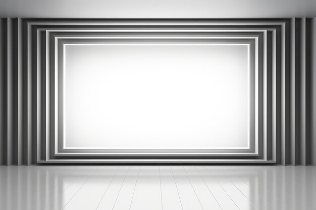 an empty room with white walls and a large empty frame