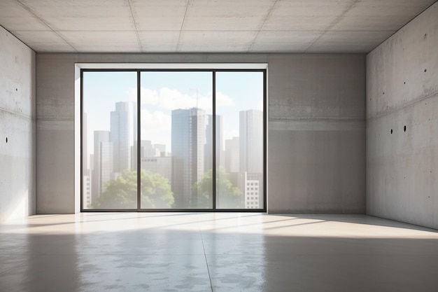 Empty room with window and concrete wall in 3d rendering