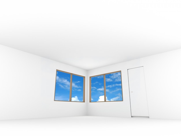 窓とドアの空の部屋