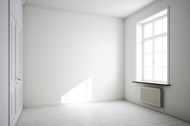 Empty room with window and radiator in the corner Generative AI