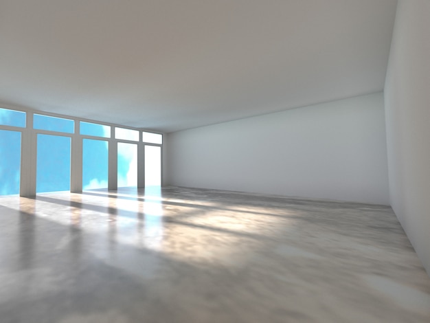 Пустая комната с тенью окна, 3D-рендеринг