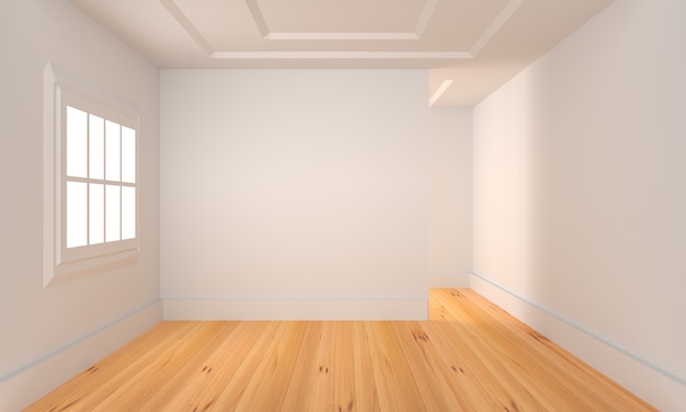 Empty room with wood flooring .3d rendering.