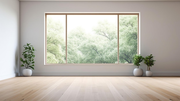 Photo empty room with wooden floor and big window