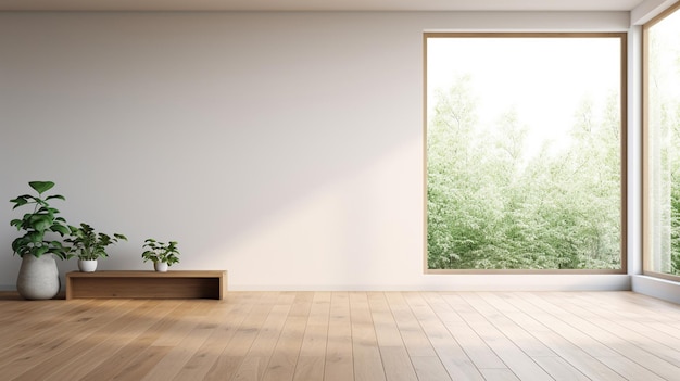 Photo empty room with wooden floor and big window