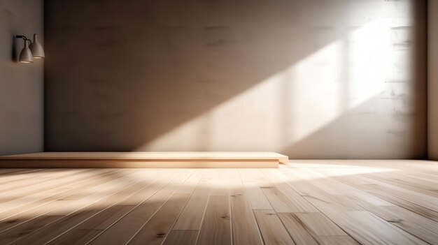 Empty room with a wooden floor and a light on the wall