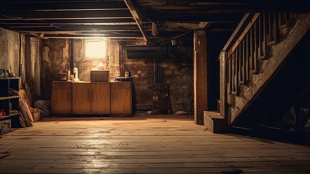 Empty room with wooden floor in old abandoned building