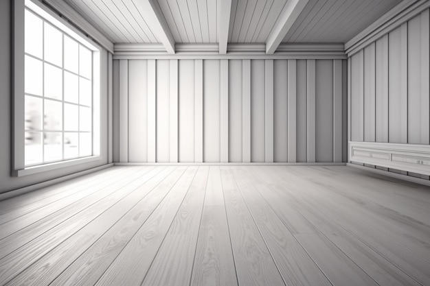 пустая комната с деревянным полом и окном с генеративным искусственным интеллектом