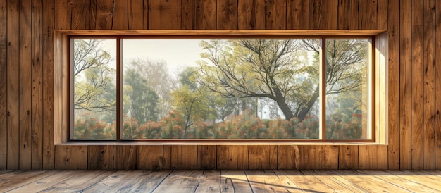 사진 나무 벽 과 큰 창문 이 있는  빈 방