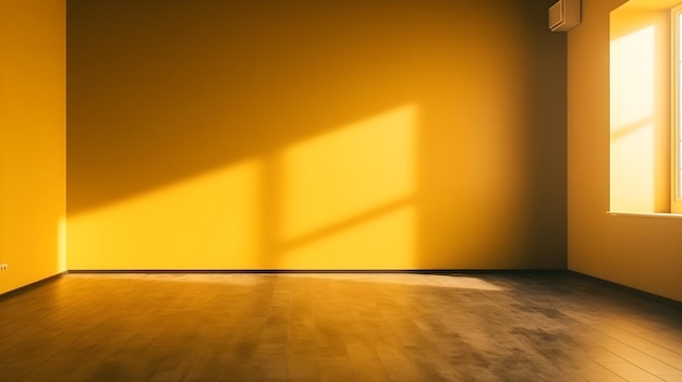 An empty room with a yellow gradient wall