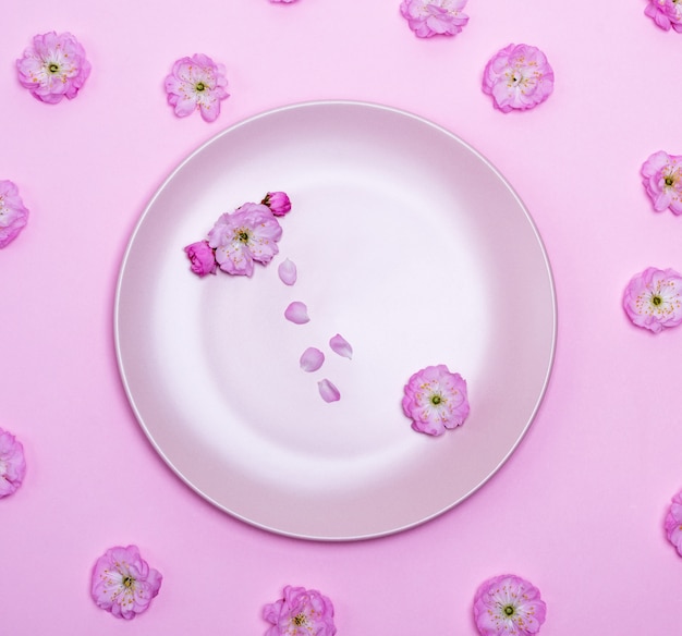 Empty round ceramic pink plate 