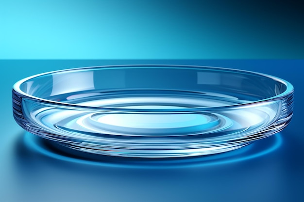 Empty Round Petri Dish or Glass Slide on Blue Background