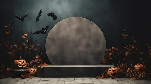 Foto podium rotondo vuoto decorazioni di halloween mockup ai generato