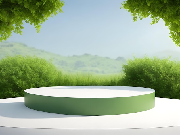 Пустая круглая подиум для выставки продуктов Витрина на открытом воздухе на фоне природы