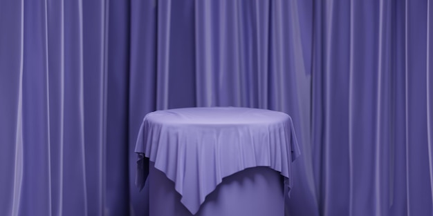 Empty round podium with background covered with purple cloth Stand against the background of violet