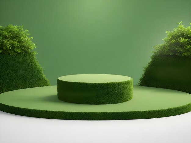 Empty round stone podium for product display on green foliage background ai generate