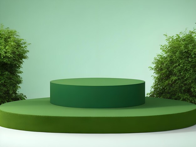 Empty round stone podium for product display on green foliage background ai generate