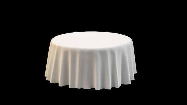 Photo empty round table with white tablecloth isolated on black background 3d rendering