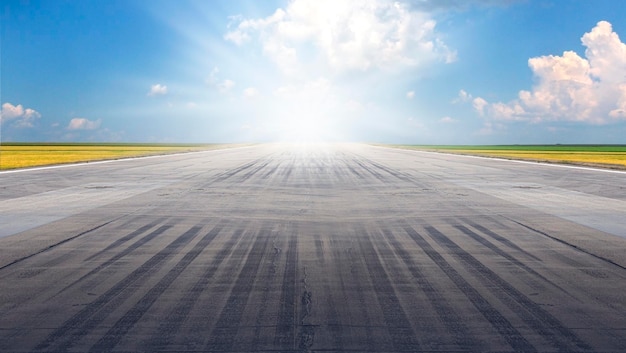 Empty runway background with sun light