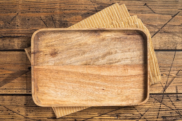 Empty rustic wood cutting board texture healthy cooking background Wooden background Top view Copy space